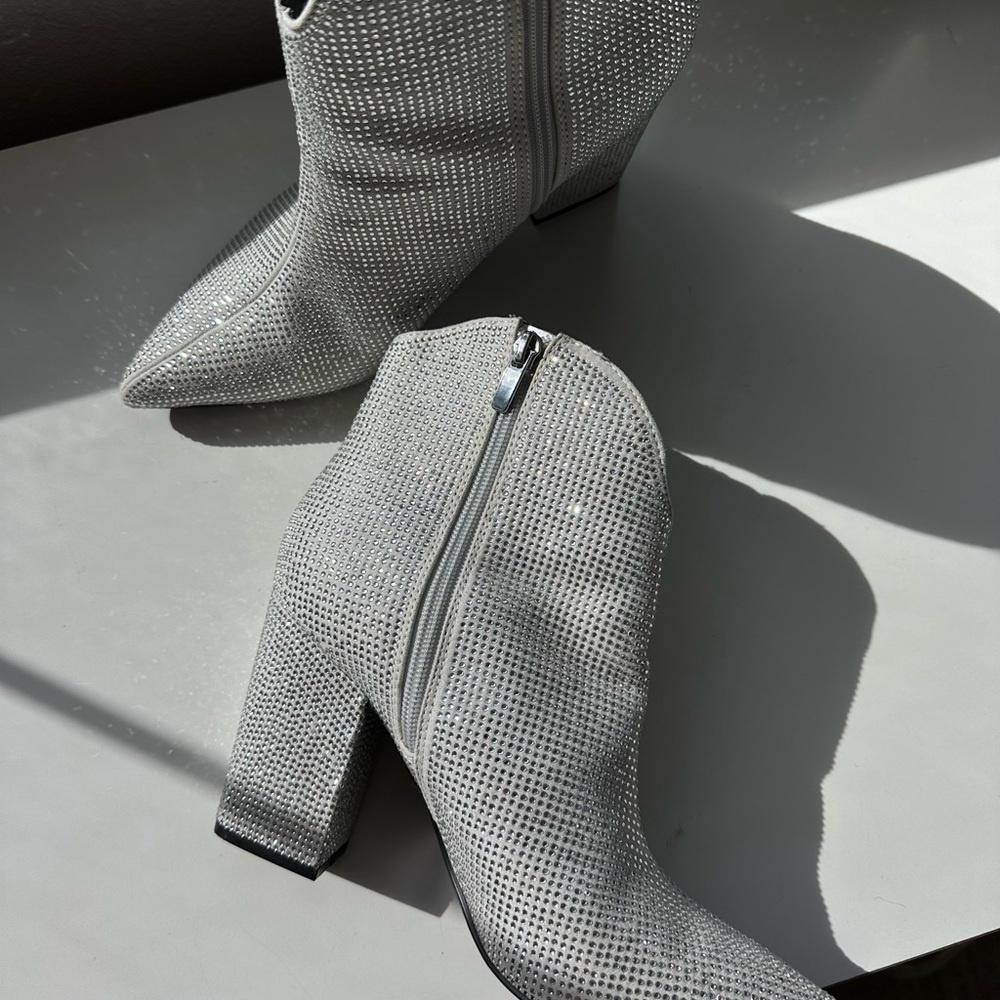 Nine West Shimmering Silver Ankle Booties